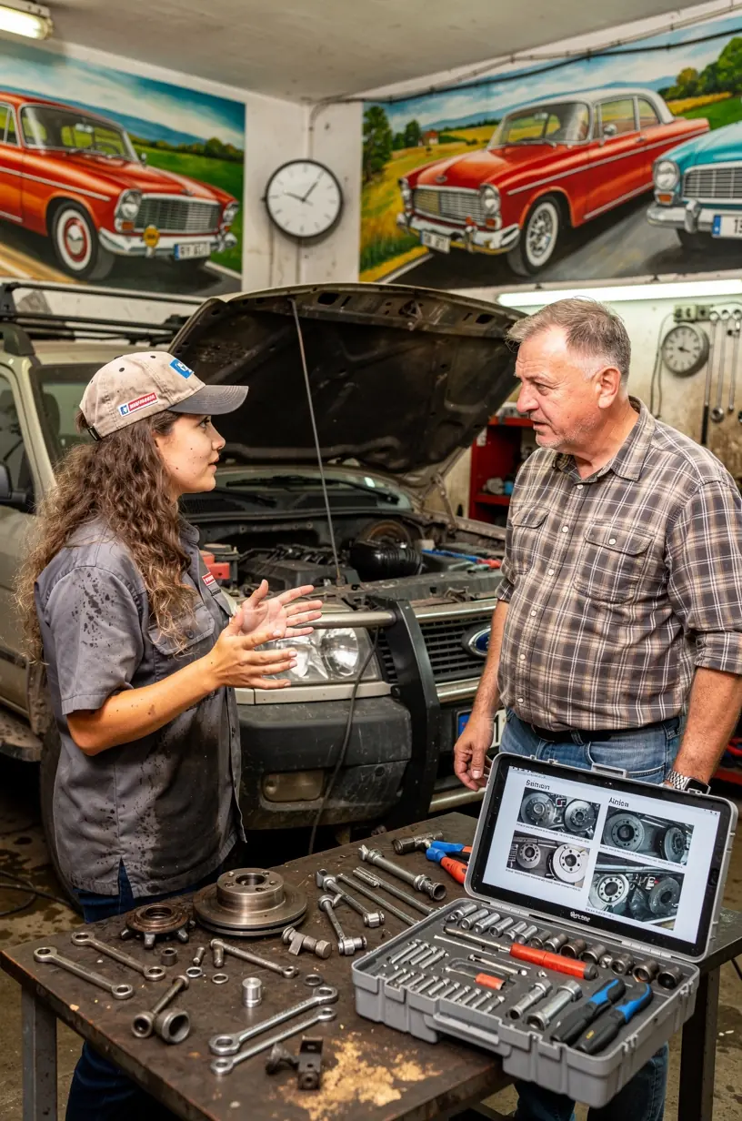Moderná auto dielňa so zariadením na rýchlu diagnostiku a opravu brzdových komponentov.